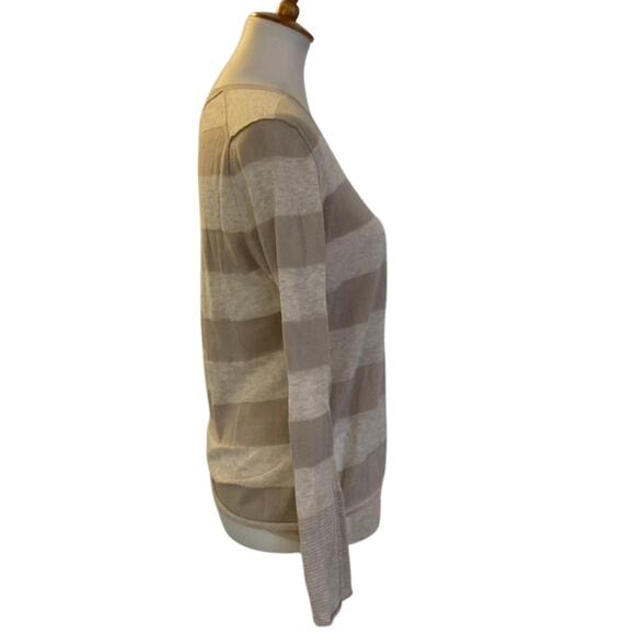 360 Sweater Semi Sheer 100% Cotton Beige Stripe Sweater, Small - Picture 4 of 5